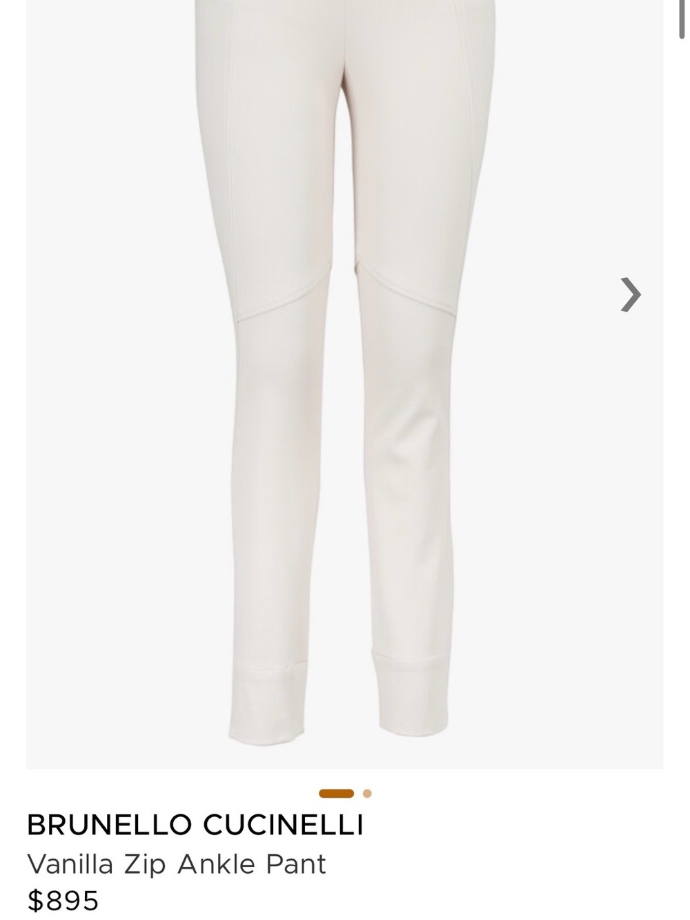 Brunello Cucinelli Vanilla Zip Ankle Pant Women's, Size 8